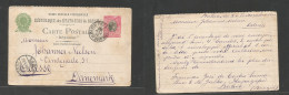 Brazil -Stationary. 1901 (14 Febr) Bahia - Denmark, Odense (3 March) 100rs Half Stat Doble Card Reply HALF. Fine Usage. - Other & Unclassified