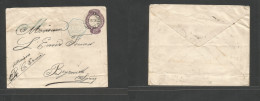 Brazil -Stationary. 1896 (3 Nov) RJ - Syria, Lebanon, Beyrouth Via Blue Hexag French Pqbt. 200rs Lilac Embossed Stat Env - Altri & Non Classificati