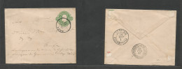 Brazil -Stationary. 1890 (28 Dec) Area - Recife. 100rs Green Stat Embossed Envelope. Via Parahiba De Norte - Pernambuco  - Altri & Non Classificati