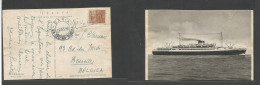 Brazil - XX. 1938 (1 Nov) Paquebot Mail - Bahia - Belgium, Bruxelles. Fkd Photo Ship "Oceania" Ppc At 500rs Box Cancel.  - Other & Unclassified