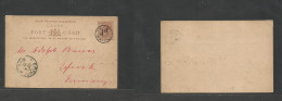 BC - Nigeria. 1893 (18 March) Lagos - Germany, Erfurt (22 Apr) 1d Brown QV. Lagos Ovptd Stat Card, Cds + Arrival Alongsi - Altri & Non Classificati