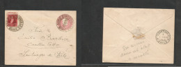 Argentina - Stationery. 1898 (29 Dic) Buenos Aires - Chile, Santiago (4 Jan 99) 3c Rose Stat Env + 5c Adtl, Cds, Reverse - Autres & Non Classés