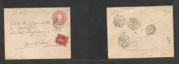 Argentina - Stationery. 1898 (31 Dec) Sucursal Sud - Uruguay, Montevideo (3 Ene 99) Rose Stat Env + Adtl, Tied Cds. Reve - Sonstige & Ohne Zuordnung