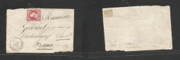 ARGENTINA. 1863 (12 Apr) Buenos Aires - France, Chateauneuf. Fkd Envelope Front 80c Empire Perf, Tied Dots Romboid + Oct - Andere & Zonder Classificatie