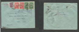 Airmails - World. 1933 (17 June) Brazil - UK, Via Aeropostale. Multifkd Env, Stline Lilac Box Cachet. Transit Reverse +  - Autres & Non Classés