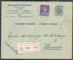 N°279-322 Obl. Sc BRUGGE 1 Sur Lettre Recommandée Du 1-IX-1932 (E. Scharpé Huissier) Vers Beernem (verso : Etiquette Abs - 1931-1934 Mütze (Képi)