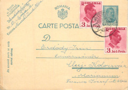 Romania Postal Card Royalty Franking Stamps Toplita Cluj 1939 - Rumania