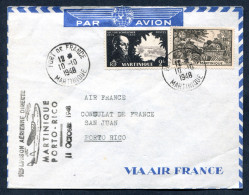 RC 27661 MARTINIQUE 1948 FORT DE FRANCE - PORTO RICO 1ere LIAISON AERIENNE DIRECTE 1er VOL FFC - TB - Lettres & Documents