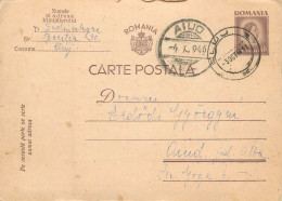 Romania Postal Card Royalty Franking Stamps Aiud 1946 - Roumanie