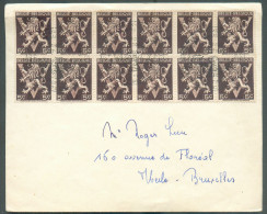 N°674A(12) - 5c. LION V En Bloc De 12 Obl. Dc Sur Lettre De 1949 Vers Uccle.   - 22206 - Storia Postale