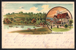 Lithographie Lahr /Baden, Gasthof Dammenmühle, Uferpartie  - Lahr