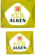 2 Oude Etiketten Bier S.T.B. Alken 33 Cl + 75 Cl - Brouwerij / Brasserie Alken-Kronenbourg - Bier