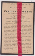 Devotie Doodsprentje Overlijden - Ferdinand Weyts Echtg Julie Verhulst - Wingene 1850 - Izegem 1925 - Obituary Notices