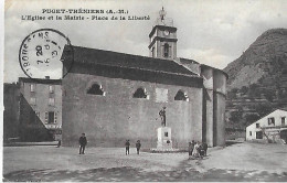 Autres & Non Classés. Puget Theniers. La Place De La Liberté, L'église Et La Mairie. - Autres & Non Classés