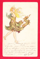 Illust-2173Ph127  Art Nouveau, L'AUTOMNE, Jeune Femme Avec Vêtements De Feuilles, Cpa Précurseur - Ante 1900