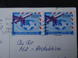 Postkarte Pula: 2 Luftpostmarken 2000 - Yugoslawien -1989 - Airplanes
