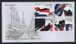 CYPRUS 2024 PARIS OLYMPIC GAMES ISSUE SET STAMPS ON OFFICIAL FDC - Covers & Documents