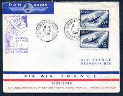 RC 27664 FRANCE 1948 FRANCE - AMERIQUE DU SUD 20e ANNIVERSAIRE 1er VOL FFC - TB - 1927-1959 Briefe & Dokumente