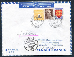 RC 27666 FRANCE 1947 PARIS - ANKARA TURQUIE PAR AIR FRANCE 1er VOL FFC - TB - 1927-1959 Lettres & Documents