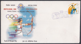 Inde India 2000 Special Cover Indepex Asiana, Stamp Exhibition, Archery, Olympics, Olympic Games, Pictorial Postmark - Cartas & Documentos