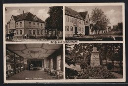 AK Schwerborn, Fleischerei Und Gasthaus Zur Guten Quelle, Dorfstrasse, Tanz- Und Theatersaal, Kriegerdenkmal  - Theater