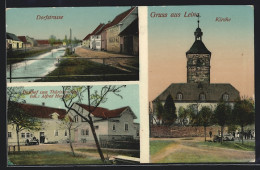 AK Leina, Gasthof Zum Thüringer Hof, Inh. Alfred Hercher, Dorfstrasse, Kirche  - Autres & Non Classés