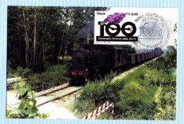 Italia, Trasporti, Treni, Centenario Ferrovie Dello Stato, 1° Giorno 22-4-2005, Annullo Speciale Roma Filatelico - Trenes