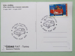 Italia, Trasporti, Automobili, FIAT 500, Ann.spec. 50 Anni, Milano 4-7-2007,cart.ill.2 - Voitures