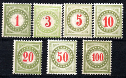 2571. SWITZERLAND 1884-1897 POSTAGE DUE 7 MNH STAMPS LOT. POSSIBLY REGUMMED. - Postage Due