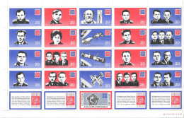 Germany DDR Space Propaganda Labels Vignette 1971 Sheet Of 25 Soviet Cosmonauts Gagarin Komarov Leonov Tereshkova - Europe