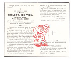 DP Coleta De Vos ° Stekene 1887 † 1961 X Petrus Selis // Heyndrickx De Roos - Andachtsbilder