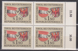 1963 (2) , 600 Jahre Zugehörigkeit Tirols Zu Österreich ( Mi.Nr.: 1133 ) 4-er Block Postfrisch ** - Unused Stamps