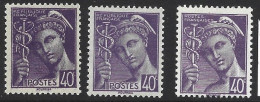 FRANCE N° 413 40C VIOLET TYPE MERCURE 3 NUANCES DIFFERENTES NEUF SANS CHARNIERE - Neufs