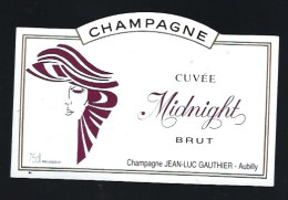 Etiquette Champagne Brut Cuvée Midnight Jean Luc Gauthier Aubilly Marne 51  "femme" - Champan