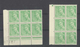 Yvert 414  - 1 Bloc De 6 Timbres Avec Bord De Feuille Numéroté + 1 Bloc De 6 - Bord De Feuille - Tous Neufs Sans Traces - 1938-42 Mercure