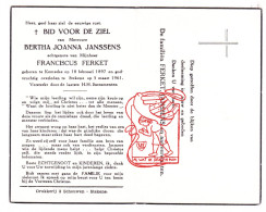 DP Bertha Joanna Janssens ° Kemzeke 1897 † Stekene 1961 X Franciscus Ferket - Images Religieuses