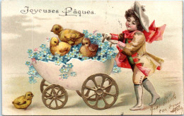 Joyeuses Pâques - Garçon Poussant Un Landeau Avec Poussins  - Carte Gaufrée - Ostern