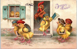 Joyeuses Pâques - Coq Avec Poussins - Carte Gaufrée - Pâques