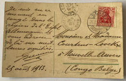 !!! ALLEMAGNE, CPA AVEC  DE 1913 AU DÉPART DE DUREN POUR NOUVELLE-ANVERS (CONGO BELGE) - Cartas & Documentos