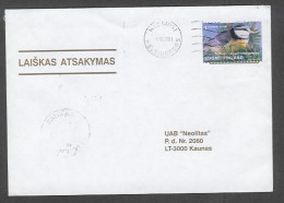 2001 Bird Stamp, Helsinki (5.10.2001) To Kaunas Lithuania - Storia Postale
