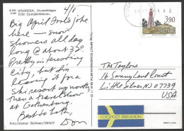 1989 3.90k Lighthouse, Stockholm (2.4.89) Postcard To USA - Cartas & Documentos