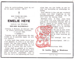 DP Emelie Heye ° Stekene 1885 † 1965 X Eduard Blendeman - Images Religieuses