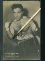 MARCEL CERDAN CP PHOTO ET SA DEDICACE IMPRIMEE        ( MES PHOTOS NE SONT PAS JAUNES ) - Boxeo