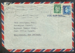1952 30o King Haakon & 15o Posthorn, Oslo (28.4.52) To New Zealand - Lettres & Documents