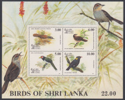 Sri Lanka 1993 MNH MS Birds, Bird, Laughing Thrush, Babbler, Mynah, Malkoha, Miniature Sheet - Sri Lanka (Ceilán) (1948-...)