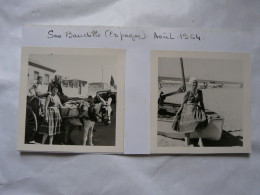 SAN BAUDILIO (Espagne) Un LOT DE 2 PHOTOS ANCIENNES  - Scènes Animées à La Plage (attelage) 1964 - Lieux