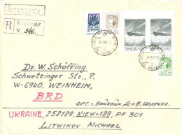 Ukraine Kiew R-Brief Nach BRD 1992 Mi. 77 + 82 Cereskopf + Lokalausgabe Kiew Mi. 9 II + UdSSR Mi. 5428 BvI Eisbrecher - Oekraïne