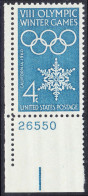 !a! USA Sc# 1146 MNH SINGLE From Lower Left Corner W/ Plate-# 26550 - Olympic Winter Games - Ongebruikt