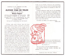 DP Alfons Van De Velde Vandevelde ° Beveren Waas 1890 † Melsele 1957 X Maria Segers // De Boeck Van Daele - Devotieprenten