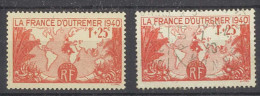 Yvert 453 - La France D' Outremer  1940  - 1 Timbre Neuf Sans Trace De Charnière + 1 Timbre Oblitéré - Autres & Non Classés